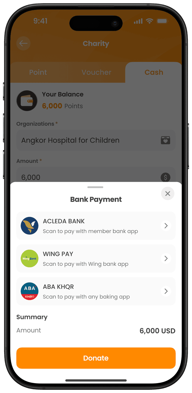 ជ្រើសរើសការទូទាត់តាមធនាគារ