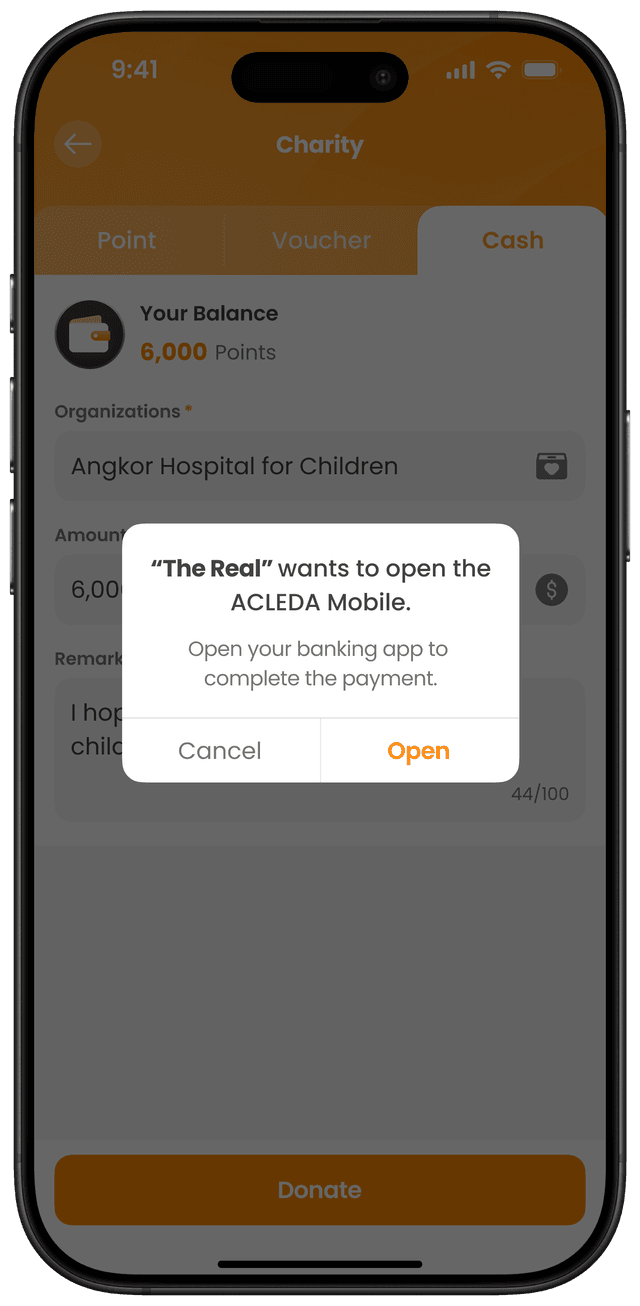 ជ្រើសរើស "បើក" ដើម្បីធ្វើការបរិច្ចាគ