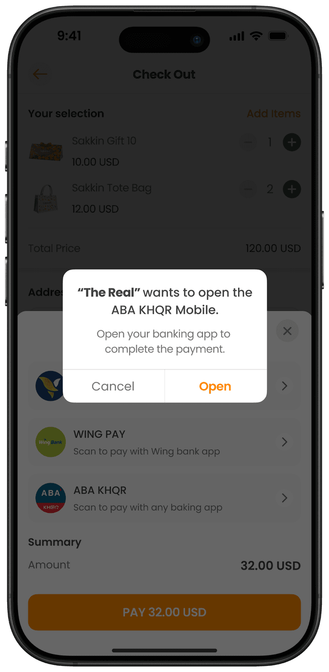 សូមបើកកម្មវិធីធនាគាររបស់អ្នកដើម្បីបង់ប្រាក់
