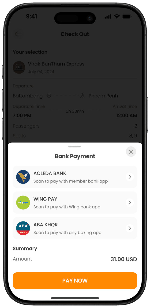 ជ្រើសរើសវិធីសាស្រ្តបង់ប្រាក់តាមធានាគារ