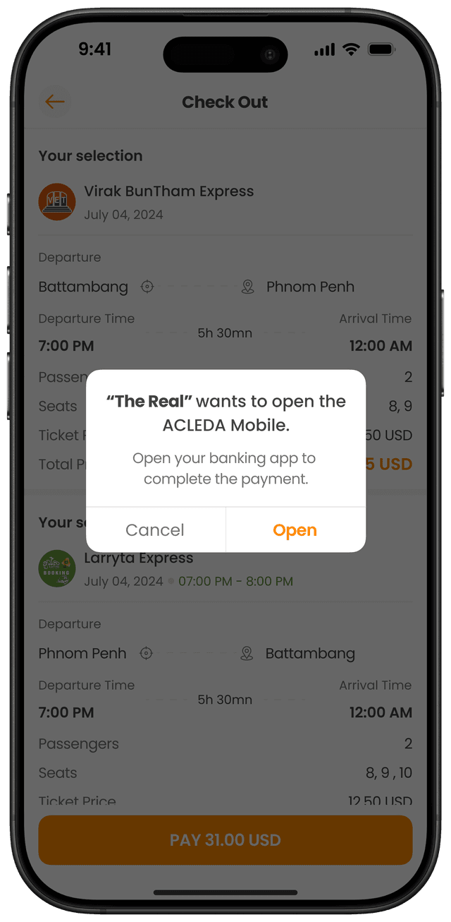 សូមបើកកម្មវិធីធនាគាររបស់អ្នកដើម្បីបង់ប្រាក់