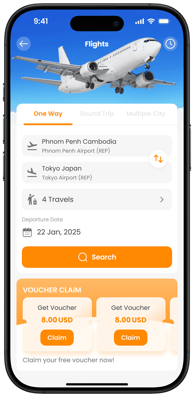 ចុច "ស្វែងរក" ដើម្បីរកក្រុមហ៊ុនហោះហើរ