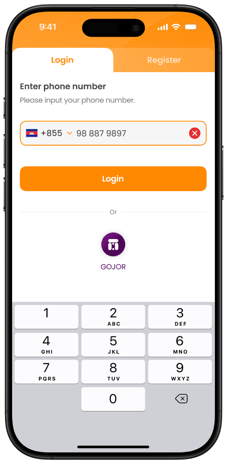 ទំព័រការចូលគណនីជាមួយលេខទូរស័ព្ទមិនជោគជ័យ