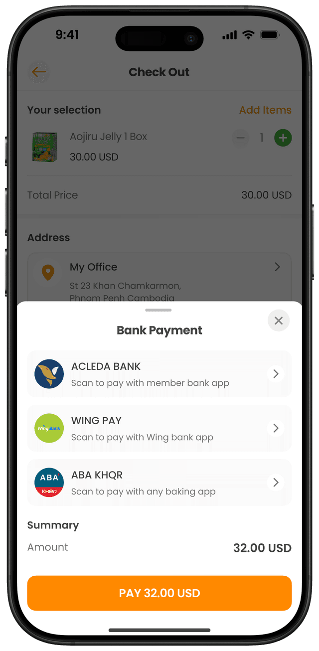 ជ្រើសរើសការបង់ប្រាក់តាមធនាគារ