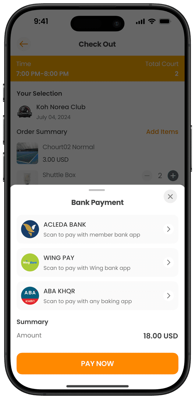 ជ្រើសរើសវិធីបង់ប្រាក់តាមធនាគារ