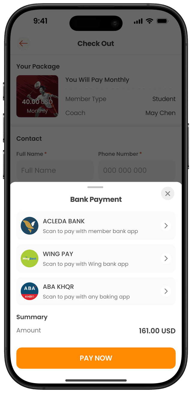 ជ្រើសរើសវិធីបង់ប្រាក់តាមធនាគារ